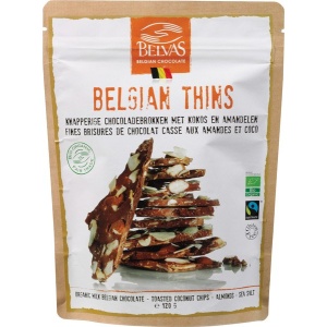Belgia piimašokolaadi kookose-mandli laastud Belvas, 120 g
